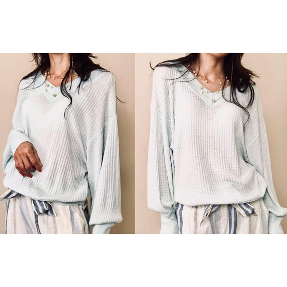 Free People Tops - Free People | We The Free | South Side Thermal Waffle Top | Seafoam Blue | Sz M